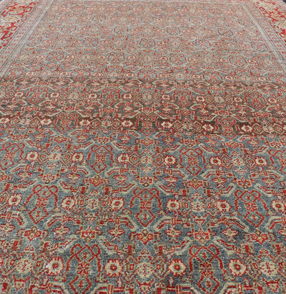 Measures: 4'2 x 6'2 Fine Antique Persian Senneh Rug with Herati Geometric Design in Background. Keivan Woven Arts / rug EMB - 22175 - 15035, country of origin / type: Iran / Senneh, circa 1910. This incredibly fine antique Persian Senneh rug was... - Keivan Woven ArtsEMB - 22175 - 15035 - 20451Rug