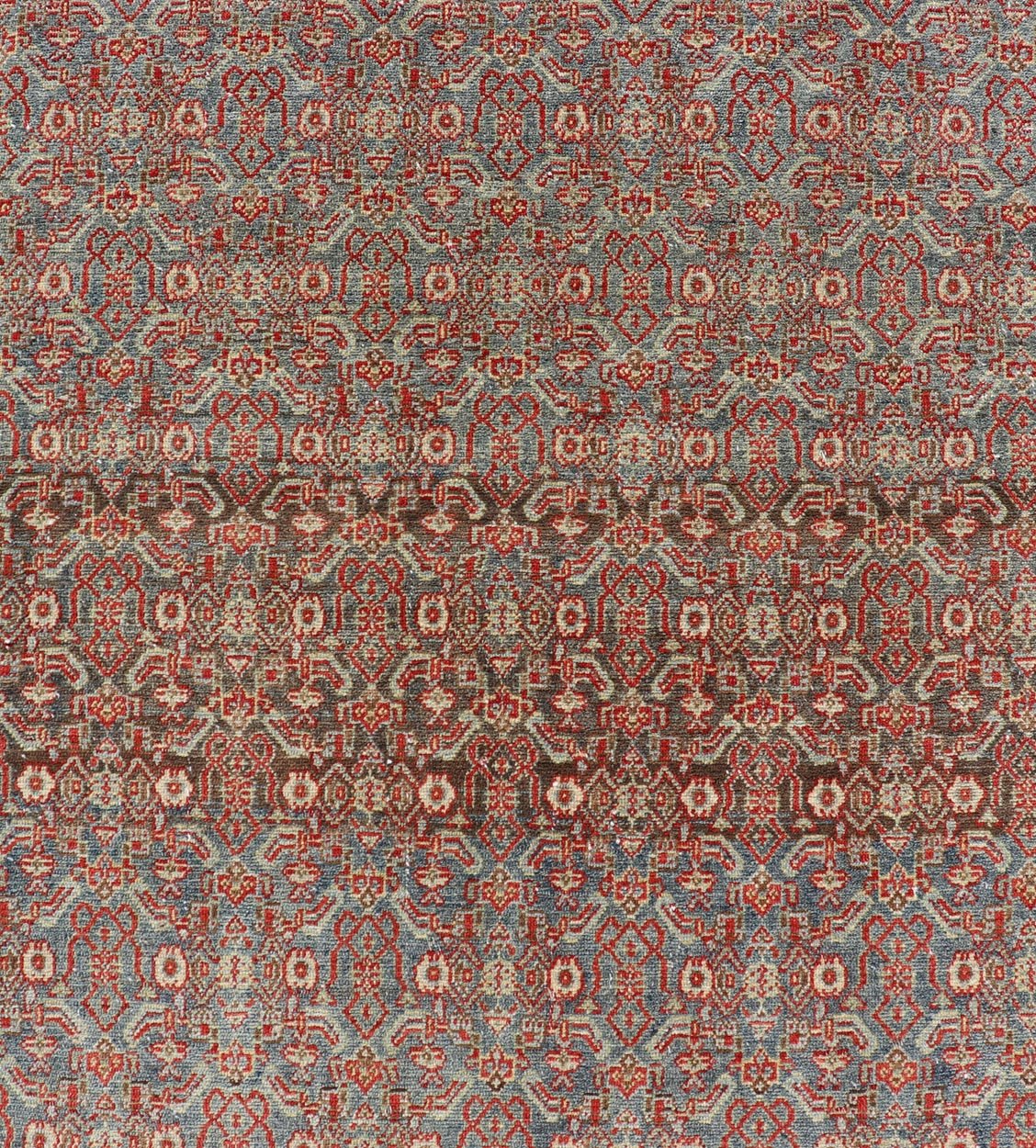Measures: 4'2 x 6'2 Fine Antique Persian Senneh Rug with Herati Geometric Design in Background. Keivan Woven Arts / rug EMB - 22175 - 15035, country of origin / type: Iran / Senneh, circa 1910. This incredibly fine antique Persian Senneh rug was... - Keivan Woven ArtsEMB - 22175 - 15035 - 20451