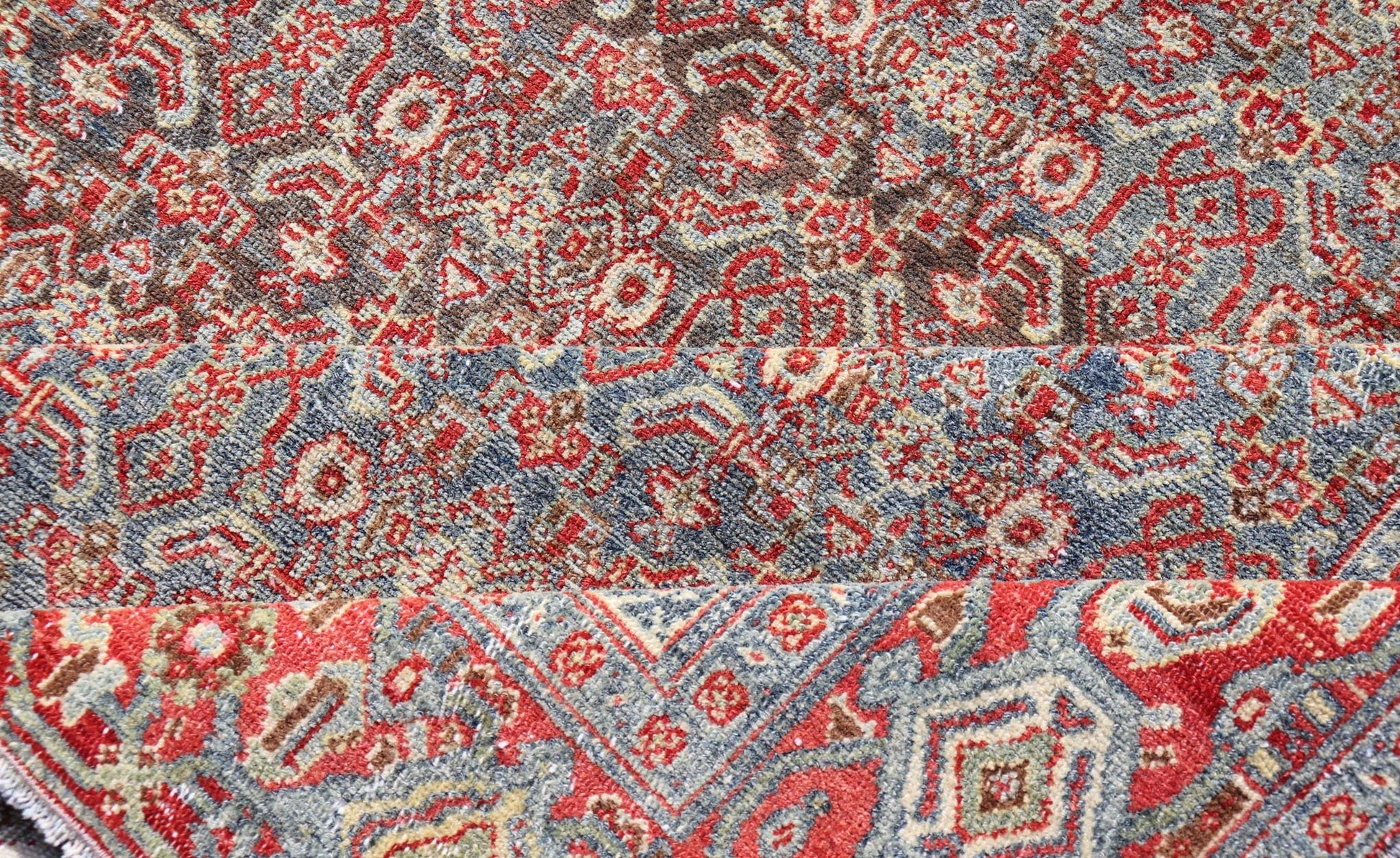 Measures: 4'2 x 6'2 Fine Antique Persian Senneh Rug with Herati Geometric Design in Background. Keivan Woven Arts / rug EMB - 22175 - 15035, country of origin / type: Iran / Senneh, circa 1910. This incredibly fine antique Persian Senneh rug was... - Keivan Woven ArtsEMB - 22175 - 15035 - 20451