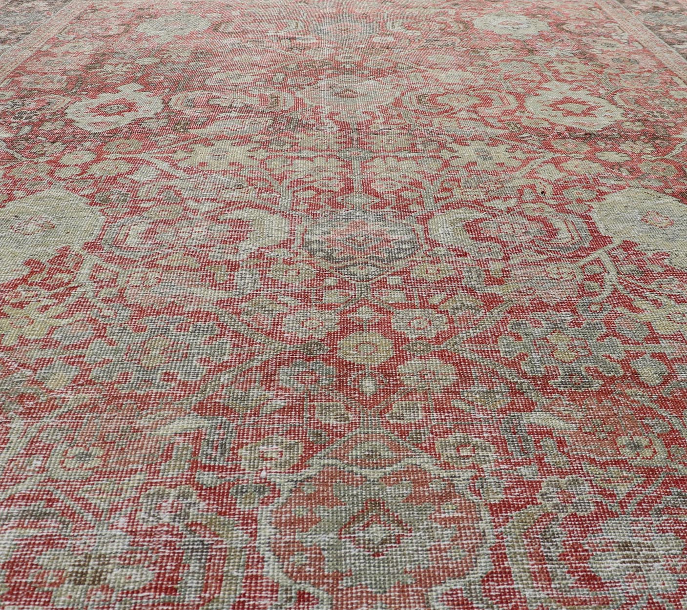 Measures: 7'2 x 10'0 Antique Persian Colorful Mahal Rug with All over Floral Design On A Red Field. Keivan Woven Arts; rug EMB - 22178 - 15030, country of origin / type: Iran / Mahal, circa 1930. This 1930 colorful antique Persian Sultanabad Mah... - Keivan Woven ArtsEMB - 22178 - 15030 - 20421Rug