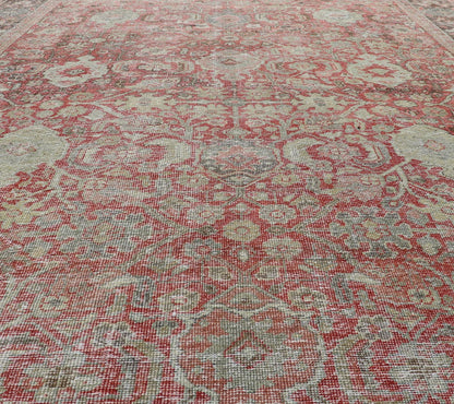 Measures: 7'2 x 10'0 Antique Persian Colorful Mahal Rug with All over Floral Design On A Red Field. Keivan Woven Arts; rug EMB - 22178 - 15030, country of origin / type: Iran / Mahal, circa 1930. This 1930 colorful antique Persian Sultanabad Mah... - Keivan Woven ArtsEMB - 22178 - 15030 - 20421Rug
