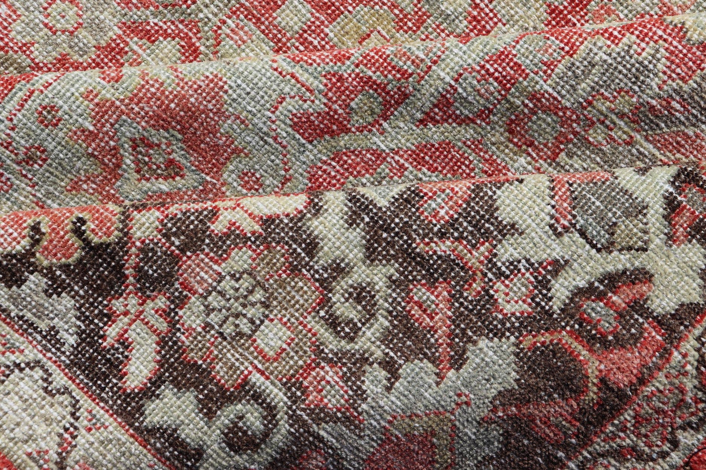 Measures: 7'2 x 10'0 Antique Persian Colorful Mahal Rug with All over Floral Design On A Red Field. Keivan Woven Arts; rug EMB - 22178 - 15030, country of origin / type: Iran / Mahal, circa 1930. This 1930 colorful antique Persian Sultanabad Mah... - Keivan Woven ArtsEMB - 22178 - 15030 - 20421Rug