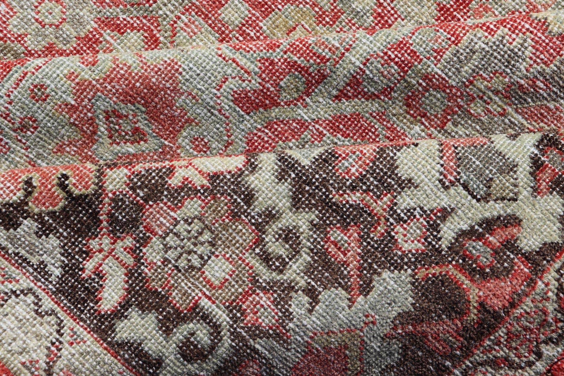 Measures: 7'2 x 10'0 Antique Persian Colorful Mahal Rug with All over Floral Design On A Red Field. Keivan Woven Arts; rug EMB - 22178 - 15030, country of origin / type: Iran / Mahal, circa 1930. This 1930 colorful antique Persian Sultanabad Mah... - Keivan Woven ArtsEMB - 22178 - 15030 - 20421Rug