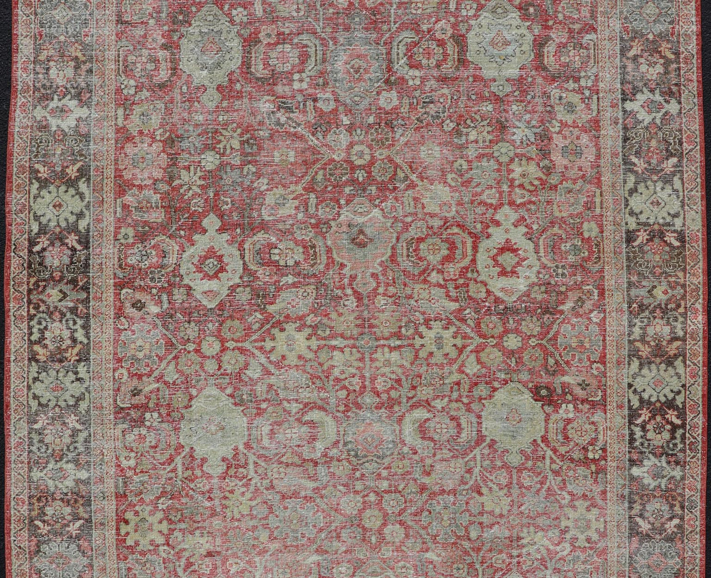 Measures: 7'2 x 10'0 Antique Persian Colorful Mahal Rug with All over Floral Design On A Red Field. Keivan Woven Arts; rug EMB - 22178 - 15030, country of origin / type: Iran / Mahal, circa 1930. This 1930 colorful antique Persian Sultanabad Mah... - Keivan Woven ArtsEMB - 22178 - 15030 - 20421Rug