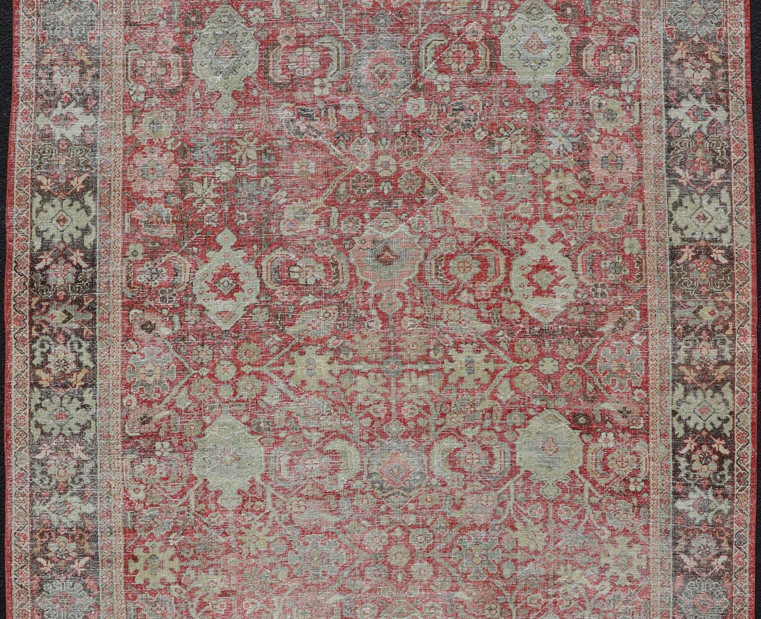 Measures: 7'2 x 10'0 Antique Persian Colorful Mahal Rug with All over Floral Design On A Red Field. Keivan Woven Arts; rug EMB - 22178 - 15030, country of origin / type: Iran / Mahal, circa 1930. This 1930 colorful antique Persian Sultanabad Mah... - Keivan Woven ArtsEMB - 22178 - 15030 - 20421Rug