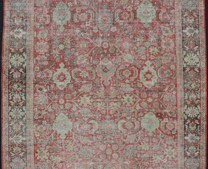 Measures: 7'2 x 10'0 Antique Persian Colorful Mahal Rug with All over Floral Design On A Red Field. Keivan Woven Arts; rug EMB - 22178 - 15030, country of origin / type: Iran / Mahal, circa 1930. This 1930 colorful antique Persian Sultanabad Mah... - Keivan Woven ArtsEMB - 22178 - 15030 - 20421Rug