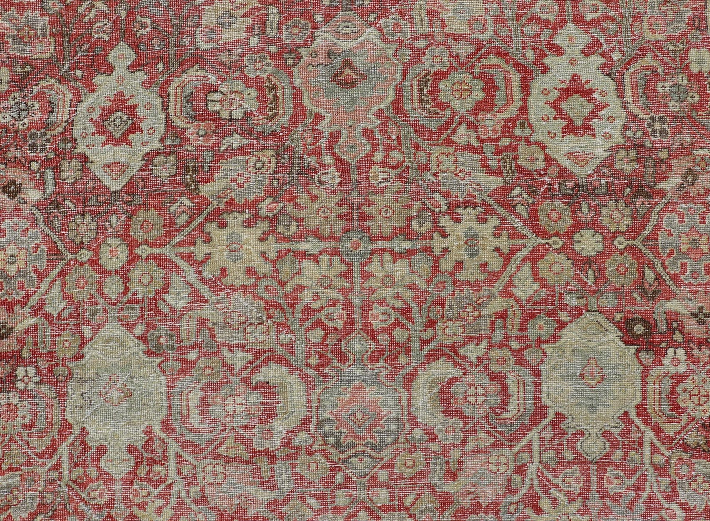 Measures: 7'2 x 10'0 Antique Persian Colorful Mahal Rug with All over Floral Design On A Red Field. Keivan Woven Arts; rug EMB - 22178 - 15030, country of origin / type: Iran / Mahal, circa 1930. This 1930 colorful antique Persian Sultanabad Mah... - Keivan Woven ArtsEMB - 22178 - 15030 - 20421Rug