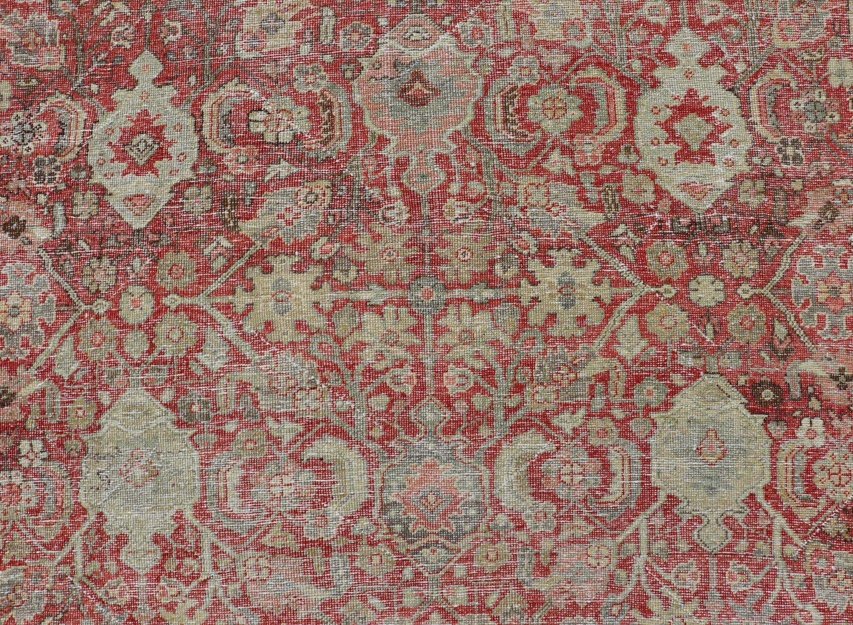 Measures: 7'2 x 10'0 Antique Persian Colorful Mahal Rug with All over Floral Design On A Red Field. Keivan Woven Arts; rug EMB - 22178 - 15030, country of origin / type: Iran / Mahal, circa 1930. This 1930 colorful antique Persian Sultanabad Mah... - Keivan Woven ArtsEMB - 22178 - 15030 - 20421Rug