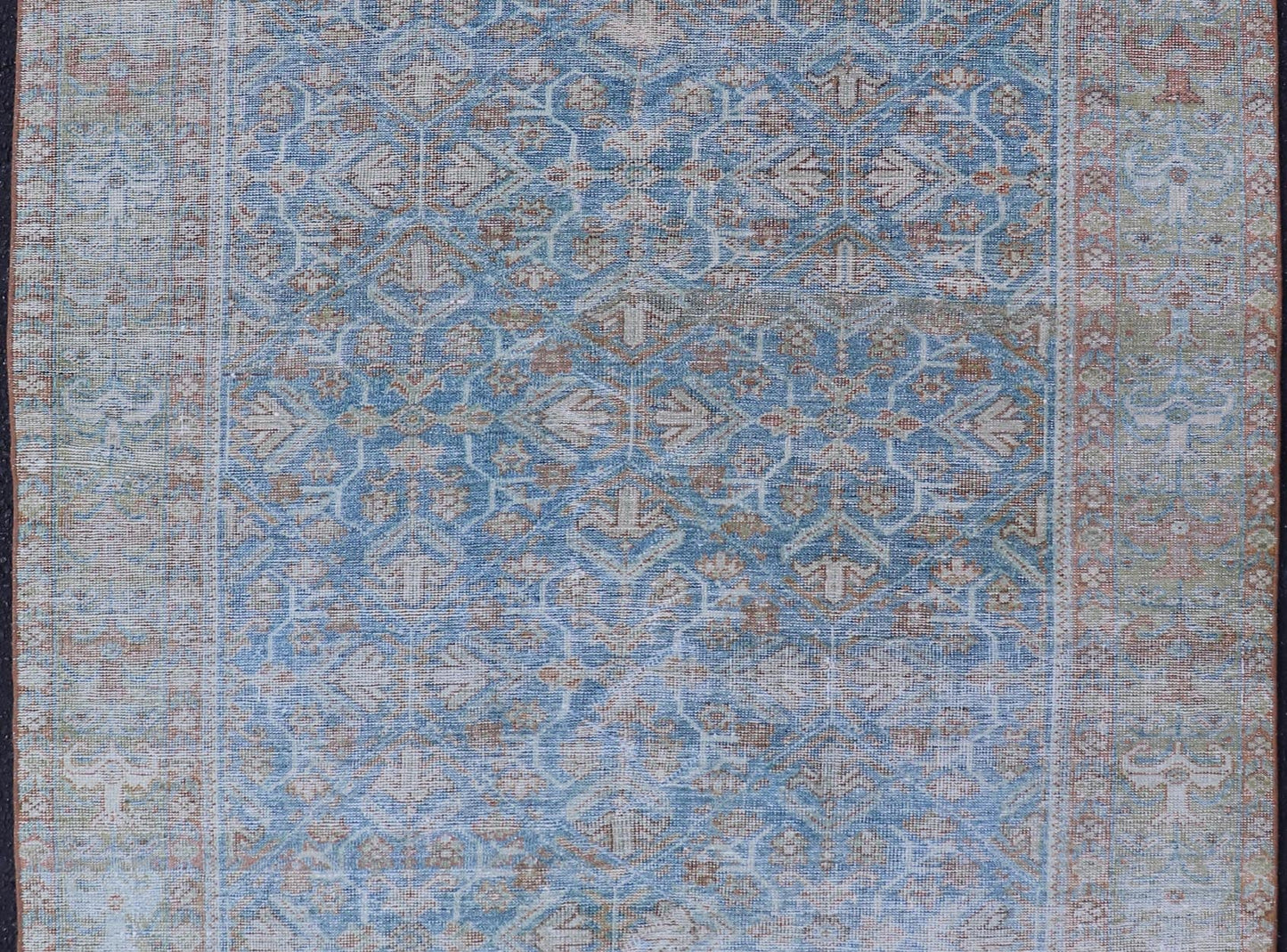 Antique Persian Sultanabad Rug in Light Blue and Green With All - Over Design. Keivan Woven Arts / rug EMB - 22179 - 15043, country of origin / type: Iran / Sultanabad, circa 1910 Measures: 4'2 x 6'5 This beautiful distressed antique Persian Sultanab... - Keivan Woven ArtsEMB - 22179 - 15043 - 20493