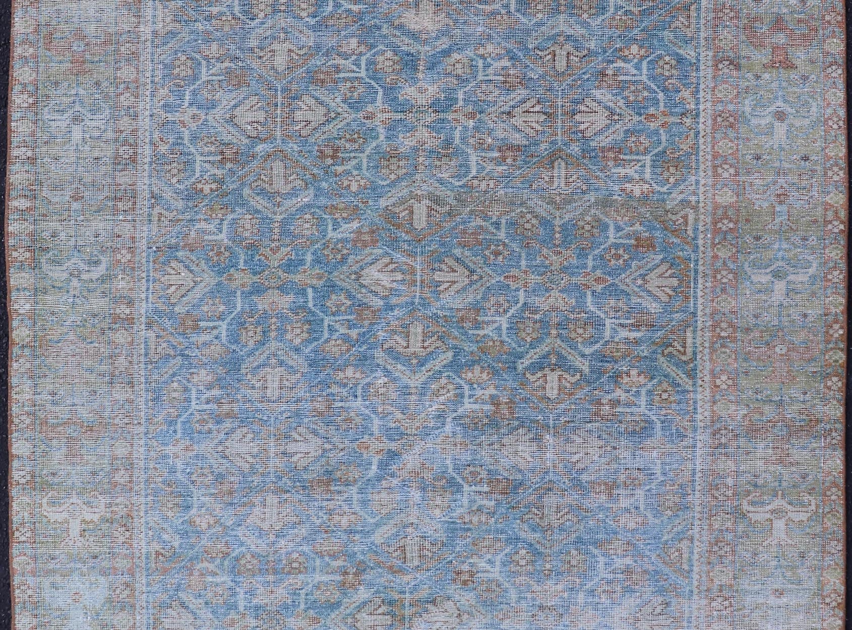 Antique Persian Sultanabad Rug in Light Blue and Green With All - Over Design. Keivan Woven Arts / rug EMB - 22179 - 15043, country of origin / type: Iran / Sultanabad, circa 1910 Measures: 4'2 x 6'5 This beautiful distressed antique Persian Sultanab... - Keivan Woven ArtsEMB - 22179 - 15043 - 20493