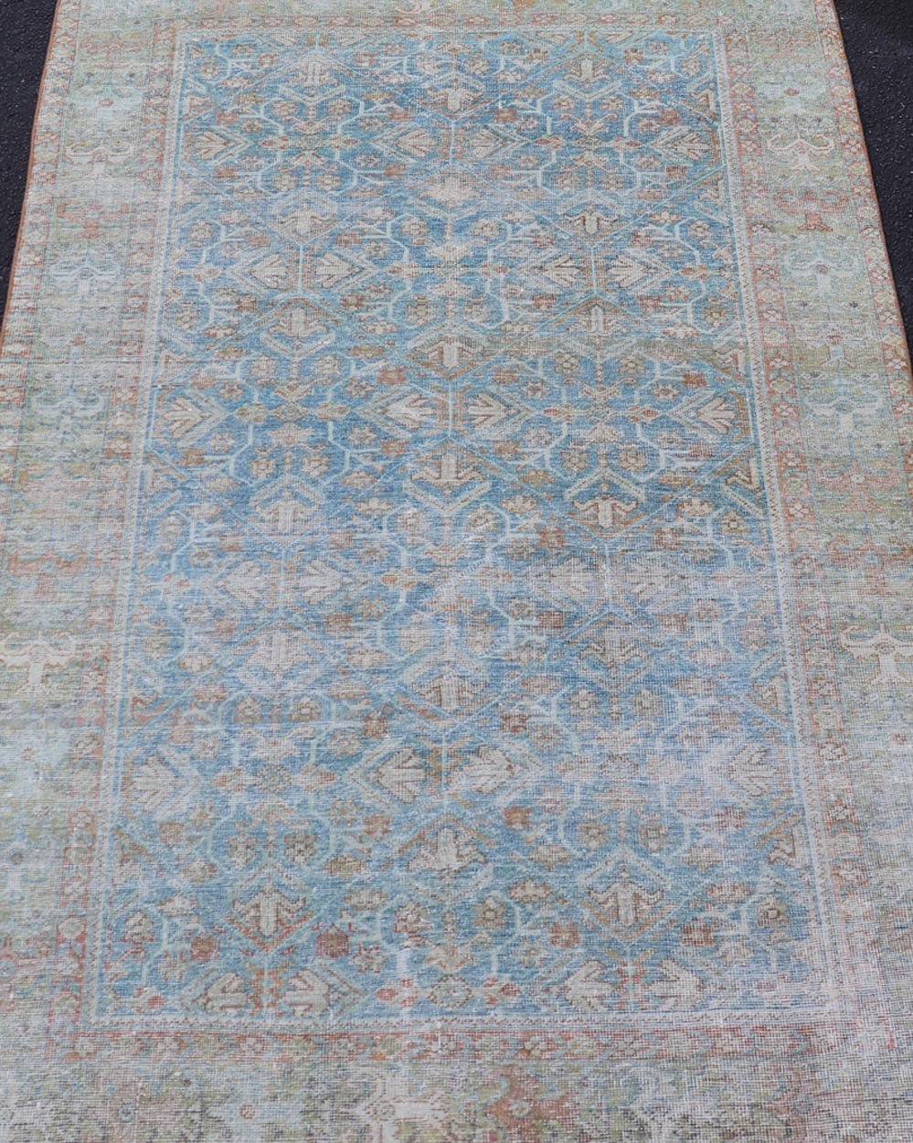 Antique Persian Sultanabad Rug in Light Blue and Green With All - Over Design. Keivan Woven Arts / rug EMB - 22179 - 15043, country of origin / type: Iran / Sultanabad, circa 1910 Measures: 4'2 x 6'5 This beautiful distressed antique Persian Sultanab... - Keivan Woven ArtsEMB - 22179 - 15043 - 20493