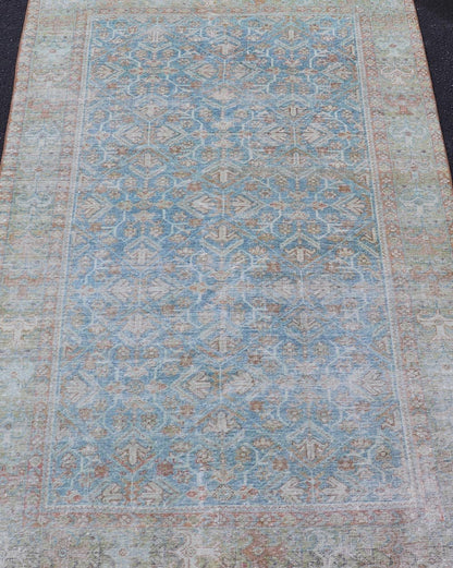 Antique Persian Sultanabad Rug in Light Blue and Green With All - Over Design. Keivan Woven Arts / rug EMB - 22179 - 15043, country of origin / type: Iran / Sultanabad, circa 1910 Measures: 4'2 x 6'5 This beautiful distressed antique Persian Sultanab... - Keivan Woven ArtsEMB - 22179 - 15043 - 20493