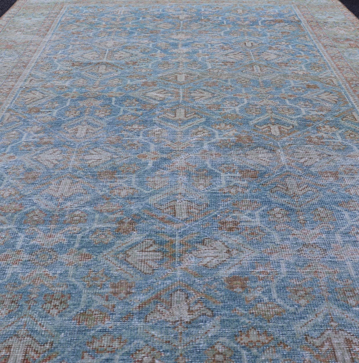 Antique Persian Sultanabad Rug in Light Blue and Green With All - Over Design. Keivan Woven Arts / rug EMB - 22179 - 15043, country of origin / type: Iran / Sultanabad, circa 1910 Measures: 4'2 x 6'5 This beautiful distressed antique Persian Sultanab... - Keivan Woven ArtsEMB - 22179 - 15043 - 20493