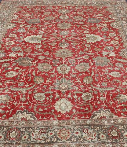 Antique Persian Fine Weave Tabriz in Red Background With Earth Tones. Keivan Woven Arts / rug / EMB - 22180 - 15106. Classic Persian rug, traditional Persian rug, traditional Tabriz. Early 20th Century. Measures: 8'5 x 11'8 This spectacular and col... - Keivan Woven ArtsEMB - 22180 - 15106 - 20806