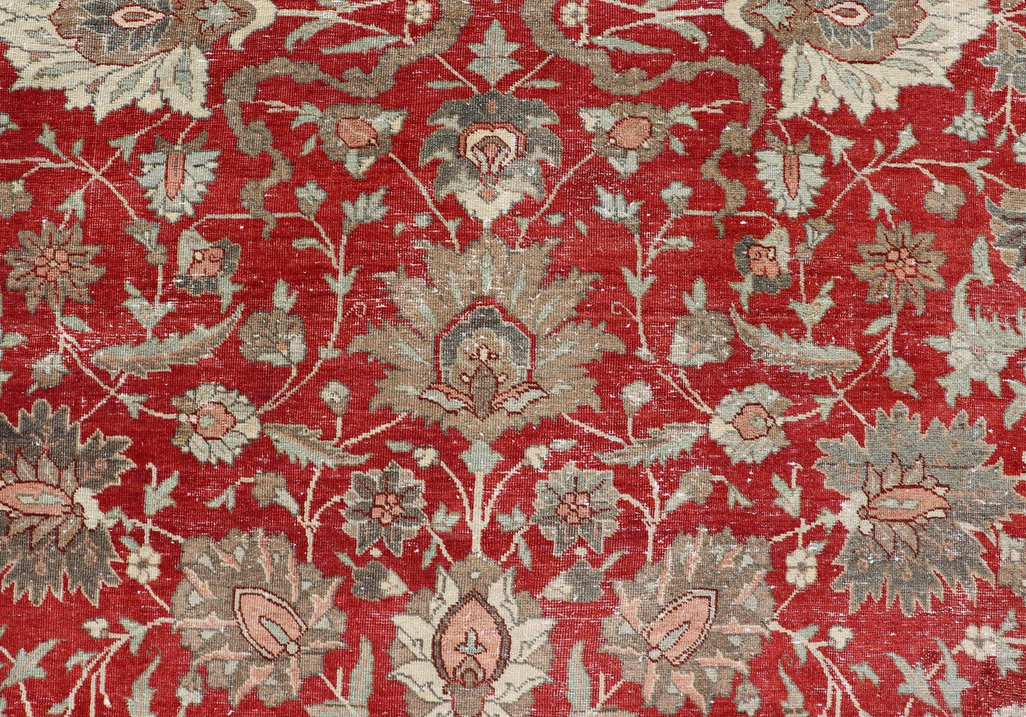 Antique Persian Fine Weave Tabriz in Red Background With Earth Tones. Keivan Woven Arts / rug / EMB - 22180 - 15106. Classic Persian rug, traditional Persian rug, traditional Tabriz. Early 20th Century. Measures: 8'5 x 11'8 This spectacular and col... - Keivan Woven ArtsEMB - 22180 - 15106 - 20806