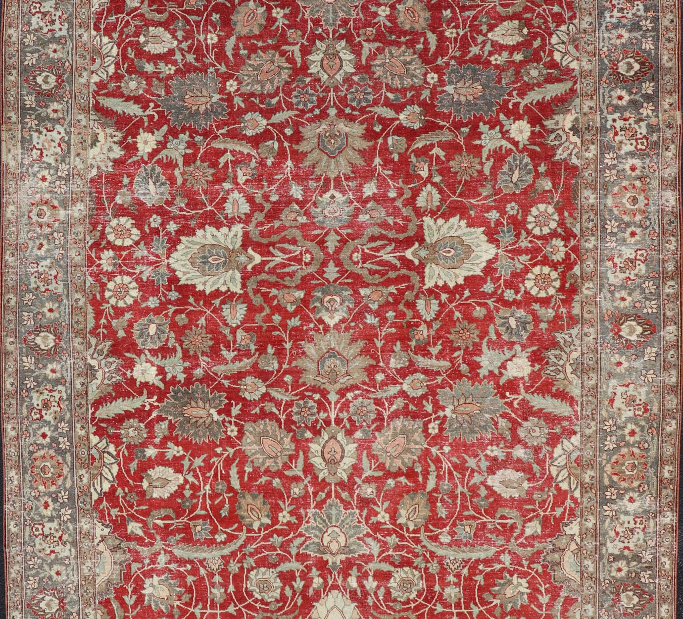 Antique Persian Fine Weave Tabriz in Red Background With Earth Tones. Keivan Woven Arts / rug / EMB - 22180 - 15106. Classic Persian rug, traditional Persian rug, traditional Tabriz. Early 20th Century. Measures: 8'5 x 11'8 This spectacular and col... - Keivan Woven ArtsEMB - 22180 - 15106 - 20806