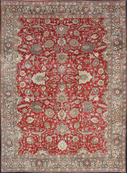 Antique Persian Fine Weave Tabriz in Red Background With Earth Tones. Keivan Woven Arts / rug / EMB - 22180 - 15106. Classic Persian rug, traditional Persian rug, traditional Tabriz. Early 20th Century. Measures: 8'5 x 11'8 This spectacular and col... - Keivan Woven ArtsEMB - 22180 - 15106 - 20806Rug