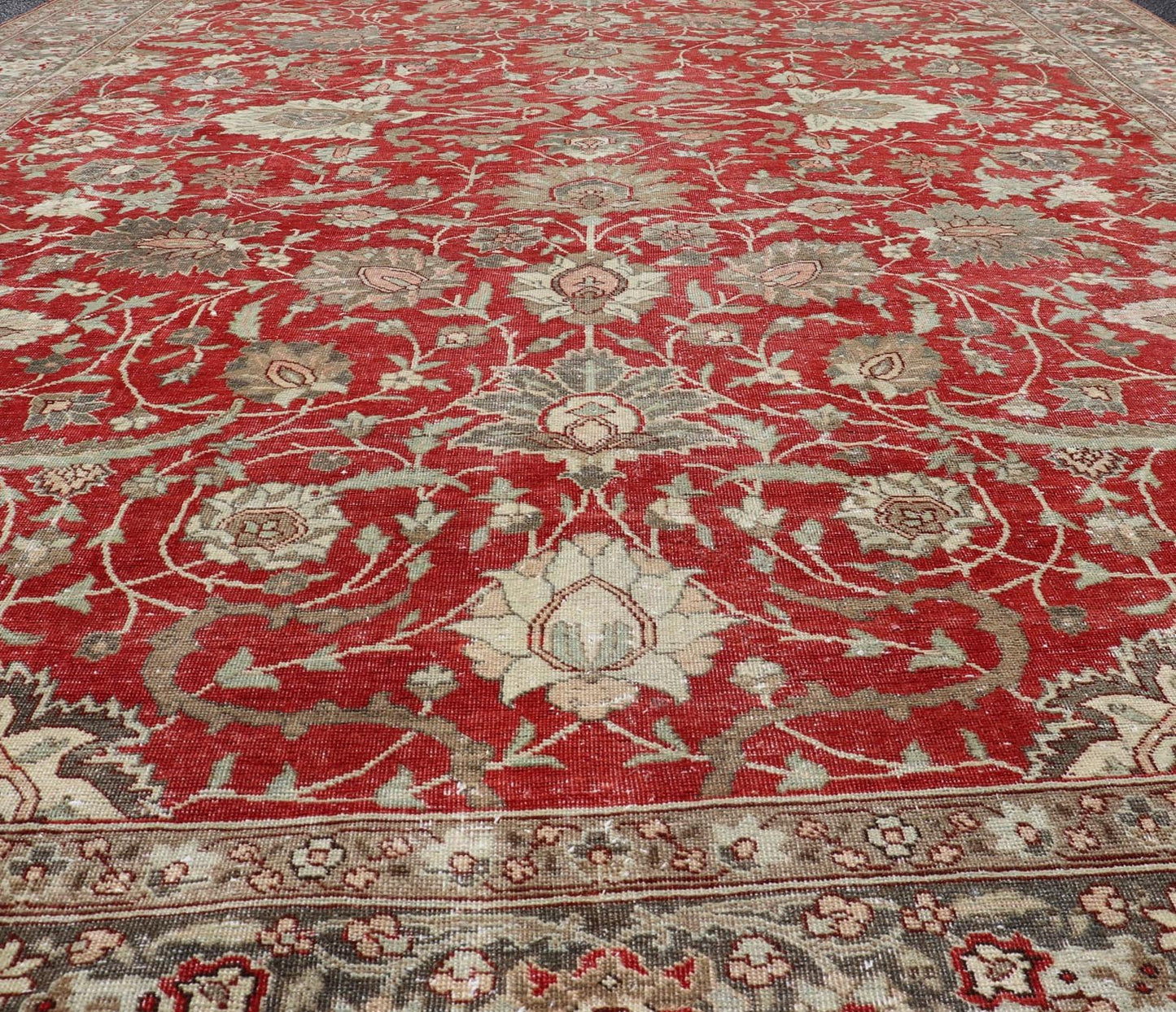 Antique Persian Fine Weave Tabriz in Red Background With Earth Tones. Keivan Woven Arts / rug / EMB - 22180 - 15106. Classic Persian rug, traditional Persian rug, traditional Tabriz. Early 20th Century. Measures: 8'5 x 11'8 This spectacular and col... - Keivan Woven ArtsEMB - 22180 - 15106 - 20806