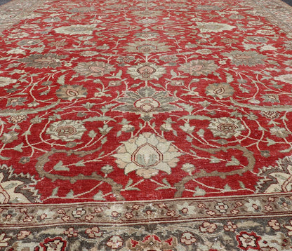 Antique Persian Fine Weave Tabriz in Red Background With Earth Tones. Keivan Woven Arts / rug / EMB - 22180 - 15106. Classic Persian rug, traditional Persian rug, traditional Tabriz. Early 20th Century. Measures: 8'5 x 11'8 This spectacular and col... - Keivan Woven ArtsEMB - 22180 - 15106 - 20806
