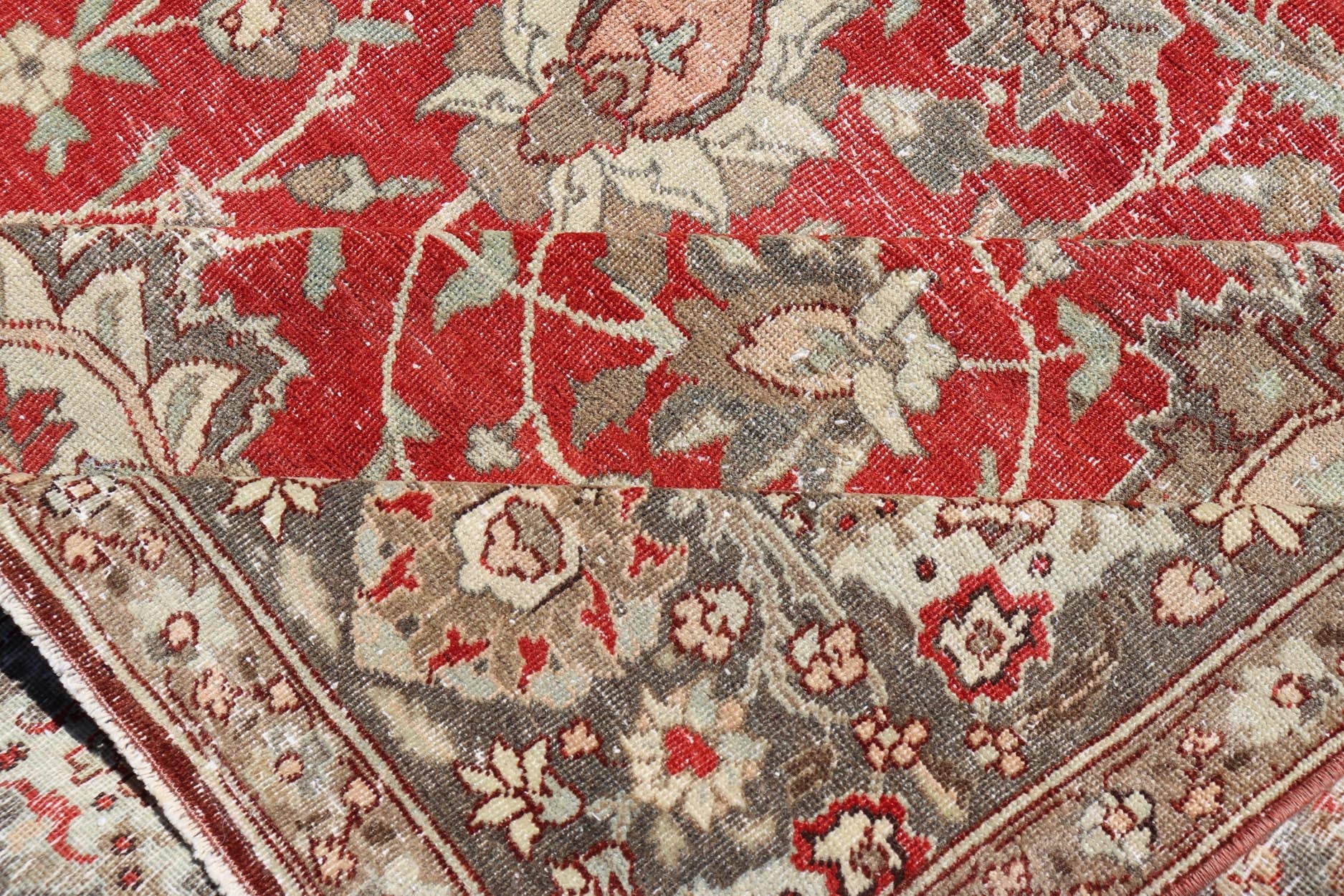 Antique Persian Fine Weave Tabriz in Red Background With Earth Tones. Keivan Woven Arts / rug / EMB - 22180 - 15106. Classic Persian rug, traditional Persian rug, traditional Tabriz. Early 20th Century. Measures: 8'5 x 11'8 This spectacular and col... - Keivan Woven ArtsEMB - 22180 - 15106 - 20806