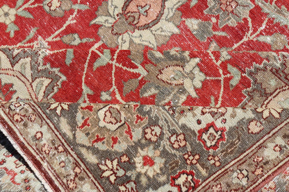 Antique Persian Fine Weave Tabriz in Red Background With Earth Tones. Keivan Woven Arts / rug / EMB - 22180 - 15106. Classic Persian rug, traditional Persian rug, traditional Tabriz. Early 20th Century. Measures: 8'5 x 11'8 This spectacular and col... - Keivan Woven ArtsEMB - 22180 - 15106 - 20806