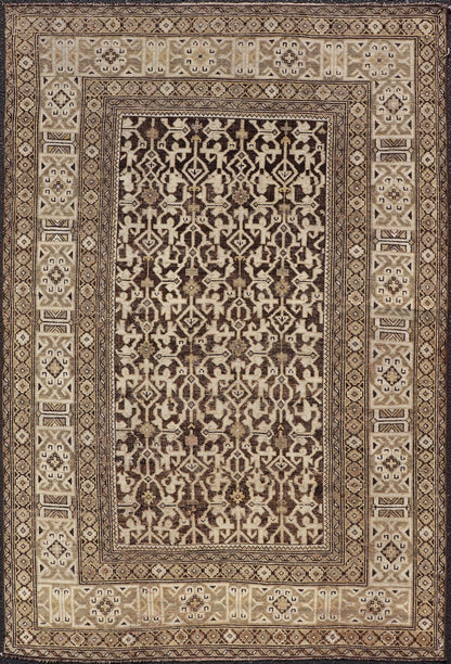 Antique Wool Hand Knotted Caucasian Kazak Rug in Dark Brown Background. Keivan Woven Arts / rug/EMB - 22184 - 15065 Late 19th Century, Kazak rug. Measures: 3'9 x 5'8 This late 19th century antique Caucasian Kazak rug displays a superb Caucasian arab... - Keivan Woven ArtsEMB - 22184 - 15065 - 20613