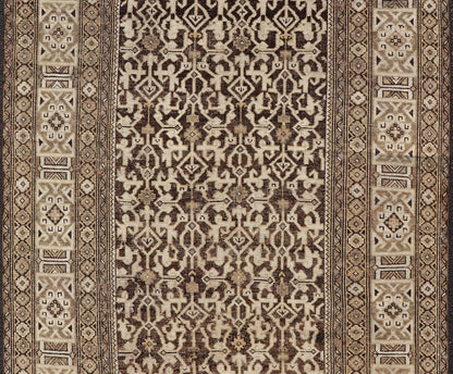 Antique Wool Hand Knotted Caucasian Kazak Rug in Dark Brown Background. Keivan Woven Arts / rug/EMB - 22184 - 15065 Late 19th Century, Kazak rug. Measures: 3'9 x 5'8 This late 19th century antique Caucasian Kazak rug displays a superb Caucasian arab... - Keivan Woven ArtsEMB - 22184 - 15065 - 20613