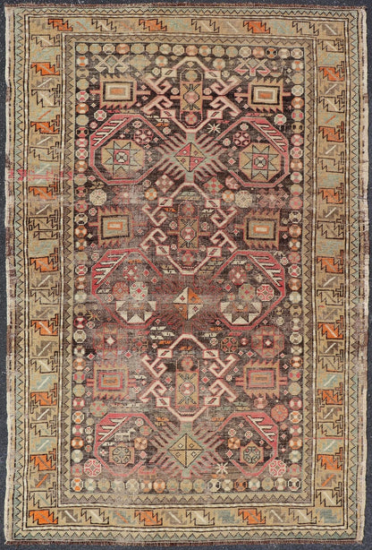 Antique Caucasian Shirvan Rug with All - Over Floral Motifs On A Brown Field. Keivan Woven Arts, Rug EMB - 22185 - 15066, Antique Caucasian, Antique Shirvan Caucasus Early 20th Century Measures: 3'3 x 5'2 This colorful blossom Shirvan carpet features ... - Keivan Woven ArtsEMB - 22185 - 15066 - 20619