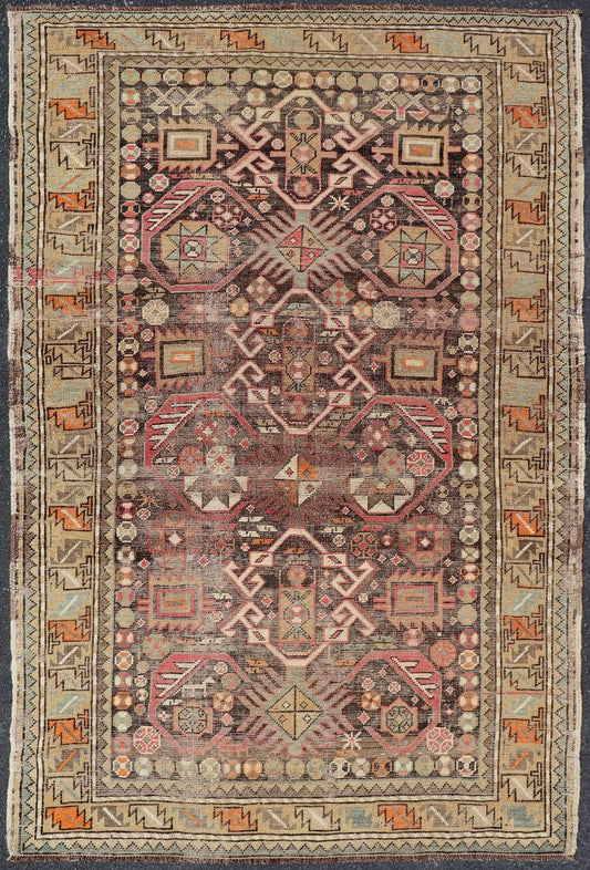 Antique Caucasian Shirvan Rug with All - Over Floral Motifs On A Brown Field. Keivan Woven Arts, Rug EMB - 22185 - 15066, Antique Caucasian, Antique Shirvan Caucasus Early 20th Century Measures: 3'3 x 5'2 This colorful blossom Shirvan carpet features ... - Keivan Woven ArtsEMB - 22185 - 15066 - 20619