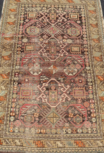 Antique Caucasian Shirvan Rug with All - Over Floral Motifs On A Brown Field. Keivan Woven Arts, Rug EMB - 22185 - 15066, Antique Caucasian, Antique Shirvan Caucasus Early 20th Century Measures: 3'3 x 5'2 This colorful blossom Shirvan carpet features ... - Keivan Woven ArtsEMB - 22185 - 15066 - 20619Rug