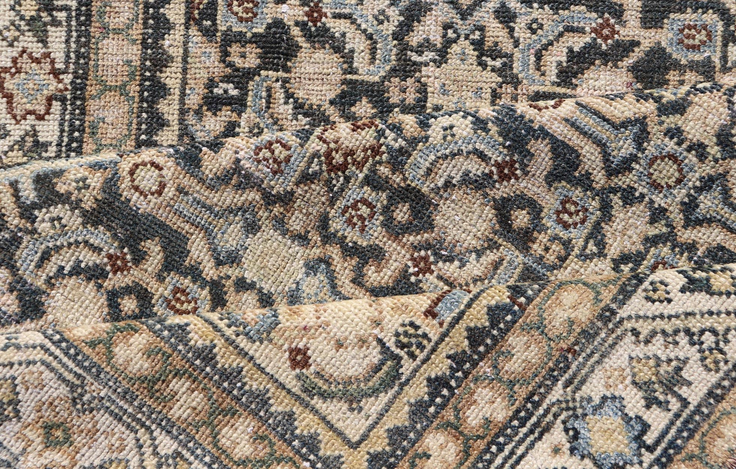 Measures: 3'3 x 12'0 Antique Persian Hamedan Runner with Sub - Geometric Design in Gray and Cream. Keivan Woven Arts / rug EMB - 22187 - 15068, country of origin / type: Iran / Hamedan, circa 1920 This antique Persian Hamadan rug has been hand - knot... - Keivan Woven ArtsEMB - 22187 - 15068 - 20631Rug