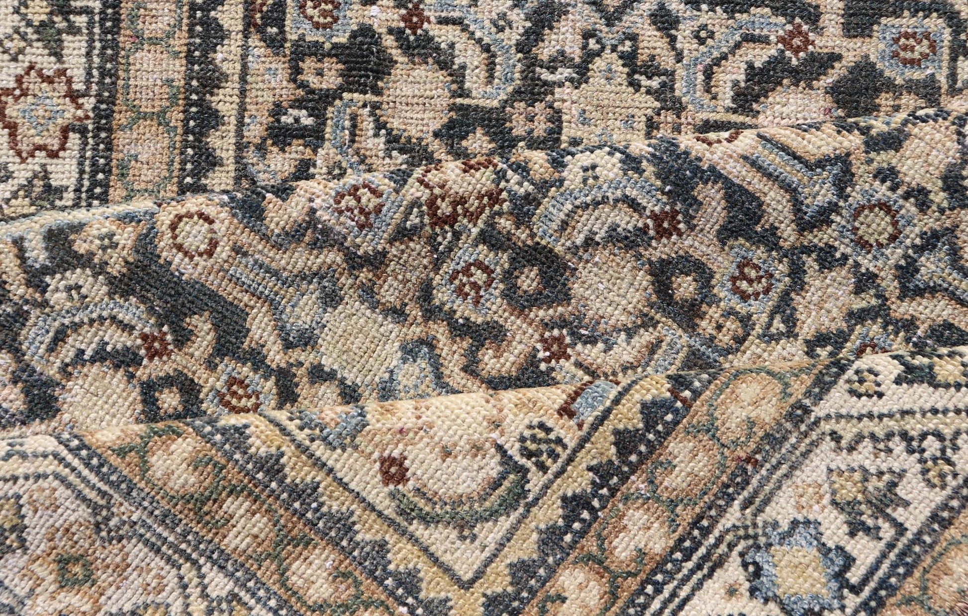 Measures: 3'3 x 12'0 Antique Persian Hamedan Runner with Sub - Geometric Design in Gray and Cream. Keivan Woven Arts / rug EMB - 22187 - 15068, country of origin / type: Iran / Hamedan, circa 1920 This antique Persian Hamadan rug has been hand - knot... - Keivan Woven ArtsEMB - 22187 - 15068 - 20631Rug
