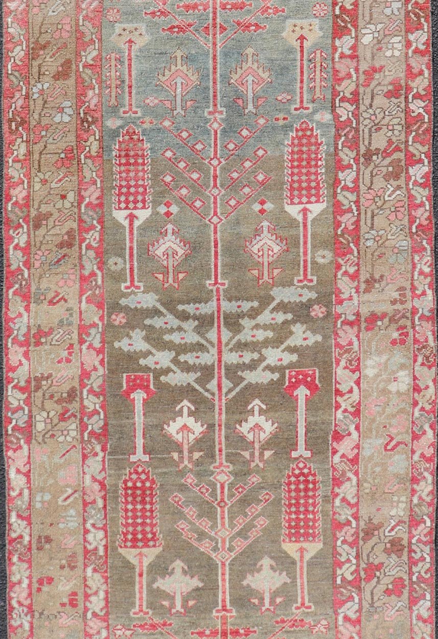 Antique Persian Bakhitari Runner with All - Over Patten in Light Blue Background. Keivan Woven Arts / rug EMB - 22189 - 15056, origin / type: Iran / Bakhtiari, circa 1920 Measures: 3'4 x 9'5 This beautiful antique Bakhtiari runner from Persia features... - Keivan Woven ArtsEMB - 22189 - 15056 - 20571