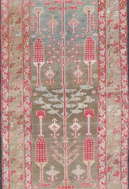 Antique Persian Bakhitari Runner with All - Over Patten in Light Blue Background. Keivan Woven Arts / rug EMB - 22189 - 15056, origin / type: Iran / Bakhtiari, circa 1920 Measures: 3'4 x 9'5 This beautiful antique Bakhtiari runner from Persia features... - Keivan Woven ArtsEMB - 22189 - 15056 - 20571