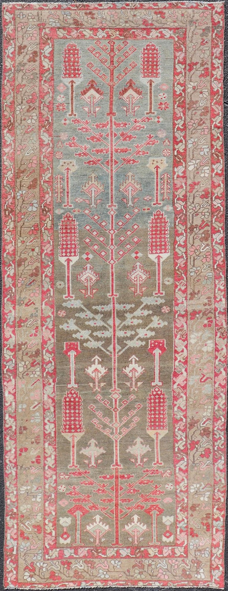 Antique Persian Bakhitari Runner with All - Over Patten in Light Blue Background. Keivan Woven Arts / rug EMB - 22189 - 15056, origin / type: Iran / Bakhtiari, circa 1920 Measures: 3'4 x 9'5 This beautiful antique Bakhtiari runner from Persia features... - Keivan Woven ArtsEMB - 22189 - 15056 - 20571