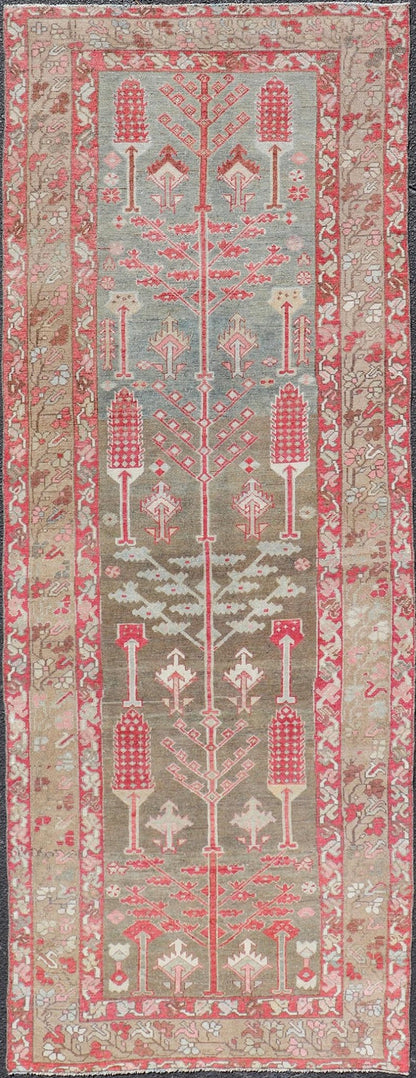 Antique Persian Bakhitari Runner with All - Over Patten in Light Blue Background. Keivan Woven Arts / rug EMB - 22189 - 15056, origin / type: Iran / Bakhtiari, circa 1920 Measures: 3'4 x 9'5 This beautiful antique Bakhtiari runner from Persia features... - Keivan Woven ArtsEMB - 22189 - 15056 - 20571