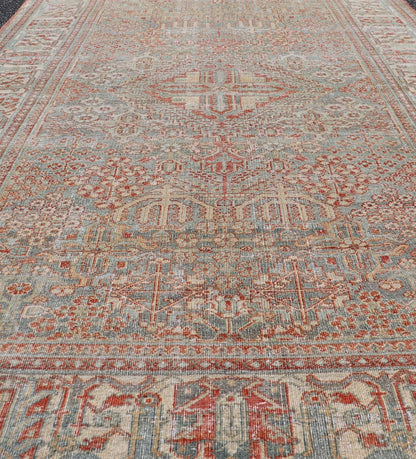 Antique Persian Joshegan Rug with Geometric Medallion Design in Light Blue. Keivan Woven Arts / rug EMB - 22191 - 15094 country of origin / type: Iran / Joshegan, circa 1920 Measures: 4'6 x 7'2 This antique Joshegan rug from 1920's Iran was handwove... - Keivan Woven ArtsEMB - 22191 - 15094 - 20746