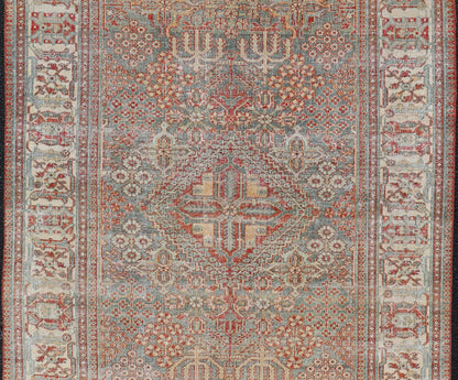 Antique Persian Joshegan Rug with Geometric Medallion Design in Light Blue. Keivan Woven Arts / rug EMB - 22191 - 15094 country of origin / type: Iran / Joshegan, circa 1920 Measures: 4'6 x 7'2 This antique Joshegan rug from 1920's Iran was handwove... - Keivan Woven ArtsEMB - 22191 - 15094 - 20746Rug