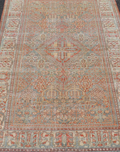 Antique Persian Joshegan Rug with Geometric Medallion Design in Light Blue. Keivan Woven Arts / rug EMB - 22191 - 15094 country of origin / type: Iran / Joshegan, circa 1920 Measures: 4'6 x 7'2 This antique Joshegan rug from 1920's Iran was handwove... - Keivan Woven ArtsEMB - 22191 - 15094 - 20746Rug