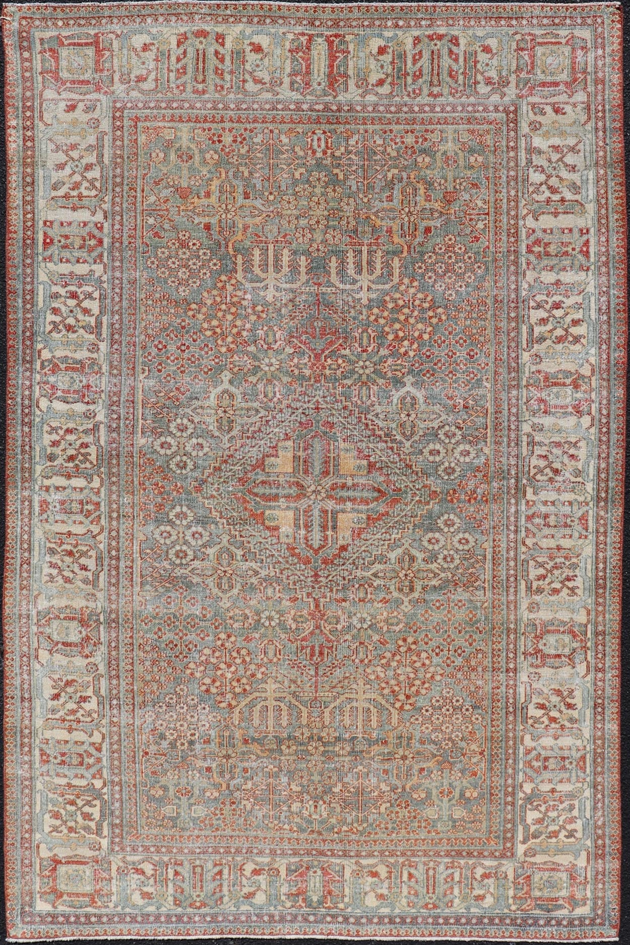 Antique Persian Joshegan Rug with Geometric Medallion Design in Light Blue. Keivan Woven Arts / rug EMB - 22191 - 15094 country of origin / type: Iran / Joshegan, circa 1920 Measures: 4'6 x 7'2 This antique Joshegan rug from 1920's Iran was handwove... - Keivan Woven ArtsEMB - 22191 - 15094 - 20746