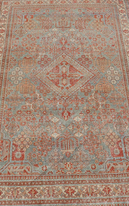 Persian Antique Joshegan Rug with Geometric Medallion Design in Soft Red. Keivan Woven Arts / rug EMB - 22192 - 15092, country of origin / type: Iran / Joshegan, circa 1920 Measures: 4'2 x 6'10 This antique Joshegan rug from 1920's Iran was handwove... - Keivan Woven ArtsEMB - 22192 - 15092 - 20734