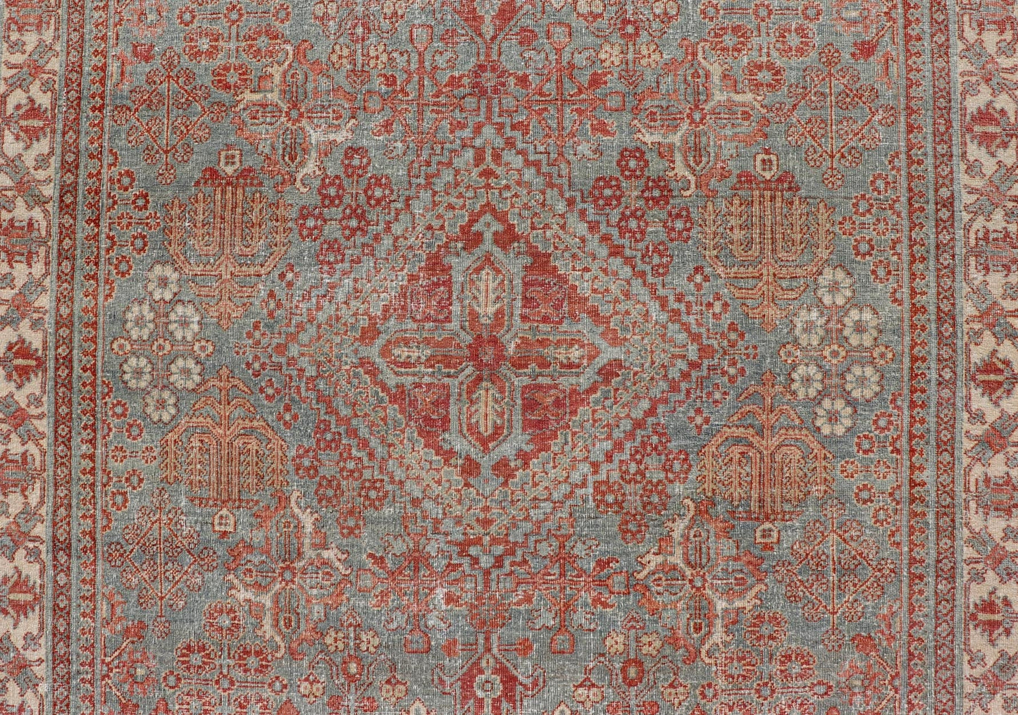 Persian Antique Joshegan Rug with Geometric Medallion Design in Soft Red. Keivan Woven Arts / rug EMB - 22192 - 15092, country of origin / type: Iran / Joshegan, circa 1920 Measures: 4'2 x 6'10 This antique Joshegan rug from 1920's Iran was handwove... - Keivan Woven ArtsEMB - 22192 - 15092 - 20734Rug