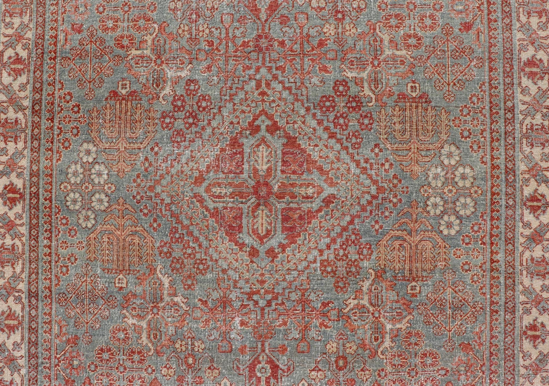 Persian Antique Joshegan Rug with Geometric Medallion Design in Soft Red. Keivan Woven Arts / rug EMB - 22192 - 15092, country of origin / type: Iran / Joshegan, circa 1920 Measures: 4'2 x 6'10 This antique Joshegan rug from 1920's Iran was handwove... - Keivan Woven ArtsEMB - 22192 - 15092 - 20734