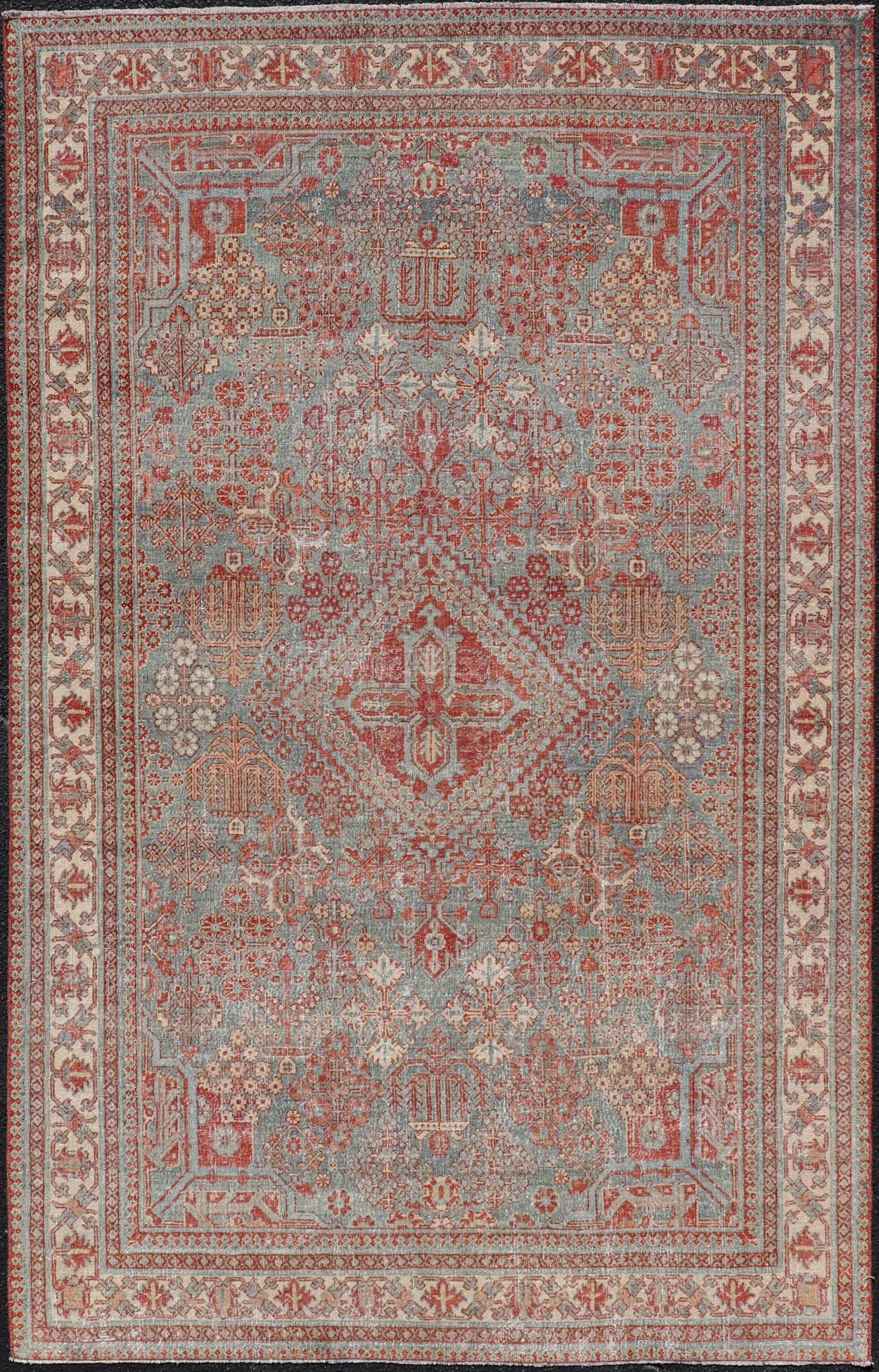 Persian Antique Joshegan Rug with Geometric Medallion Design in Soft Red. Keivan Woven Arts / rug EMB - 22192 - 15092, country of origin / type: Iran / Joshegan, circa 1920 Measures: 4'2 x 6'10 This antique Joshegan rug from 1920's Iran was handwove... - Keivan Woven ArtsEMB - 22192 - 15092 - 20734Rug