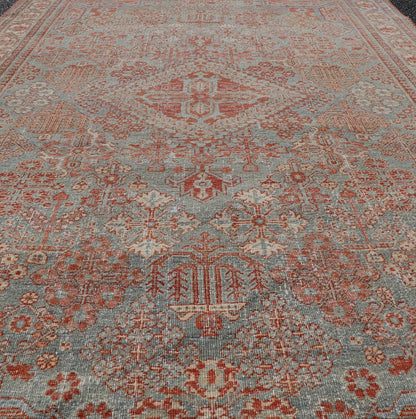 Persian Antique Joshegan Rug with Geometric Medallion Design in Soft Red. Keivan Woven Arts / rug EMB - 22192 - 15092, country of origin / type: Iran / Joshegan, circa 1920 Measures: 4'2 x 6'10 This antique Joshegan rug from 1920's Iran was handwove... - Keivan Woven ArtsEMB - 22192 - 15092 - 20734