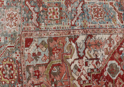 Antique Persian Heriz Rug With Geometric Medallion Design in Red & Soft Colors. Antique Persian Heriz Rug with Geometric Medallion Design. Keivan Woven Arts/ Rug/ EMB - 22193 - 15100, Country/type/ Persian Rug, Heriz. Measures: 6'10 x 9'6 M... - Keivan Woven ArtsEMB - 22193 - 15100 - 20770Rug