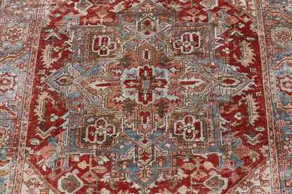 Antique Persian Heriz Rug With Geometric Medallion Design in Red & Soft Colors. Antique Persian Heriz Rug with Geometric Medallion Design. Keivan Woven Arts/ Rug/ EMB - 22193 - 15100, Country/type/ Persian Rug, Heriz. Measures: 6'10 x 9'6 M... - Keivan Woven ArtsEMB - 22193 - 15100 - 20770Rug