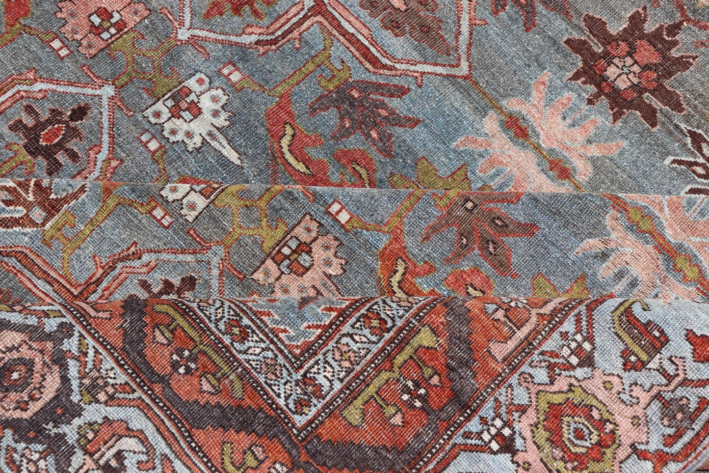 Antique Persian Bidjar in Geometric Design in Blue - Gray Background & Multi Color. Keivan Woven Arts - rug/ EMB - 22197 - 15452, Large Persian rug, All - Over design Bidjar, Large Bidjar, Late 19th Century. Measures: 9'10 x 14'9 This magnificent Persia... - Keivan Woven ArtsEMB - 22197 - 15452 - 21107