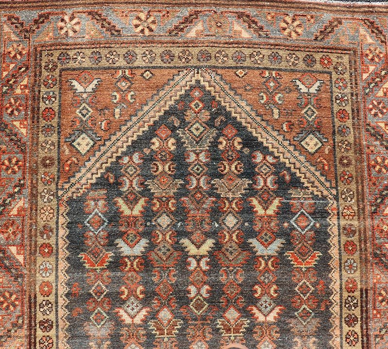 Measures: 3'3 x 10'8 Antique Persian Hamadan Runner with Sub - Geometric Tribal Motif Design. Keivan Woven Arts; rug EMB - 22198 - 15096; country of origin / type: Persian / Hamadan, circa 1920. This antique Persian Hamadan rug features a sub - geome... - Keivan Woven ArtsEMB - 22198 - 15096 - 20752