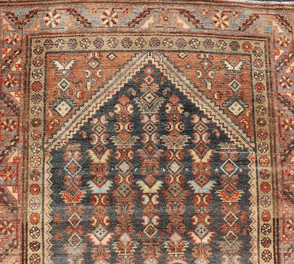 Measures: 3'3 x 10'8 Antique Persian Hamadan Runner with Sub - Geometric Tribal Motif Design. Keivan Woven Arts; rug EMB - 22198 - 15096; country of origin / type: Persian / Hamadan, circa 1920. This antique Persian Hamadan rug features a sub - geome... - Keivan Woven ArtsEMB - 22198 - 15096 - 20752